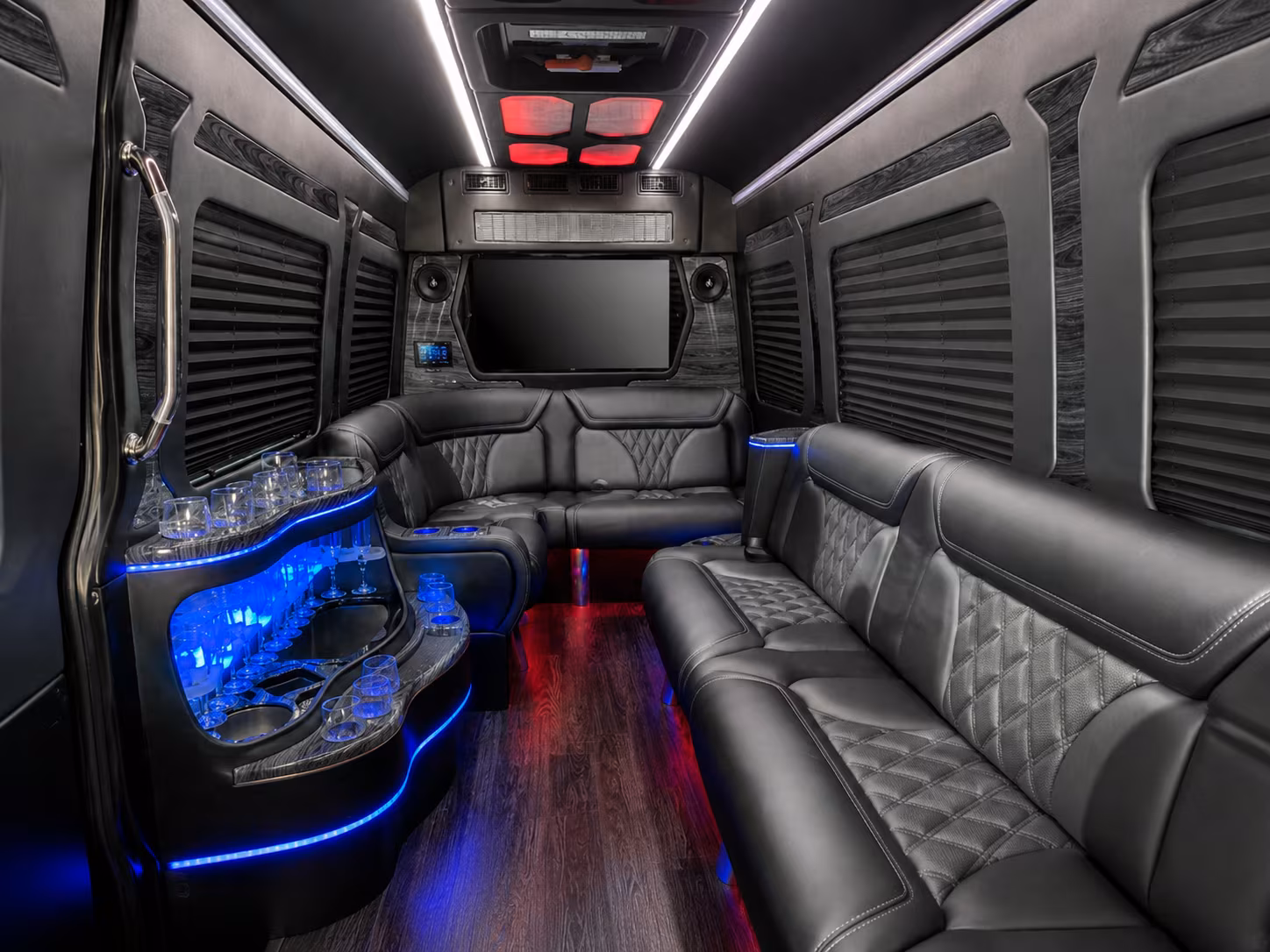 apex 28 passenger party bus inside