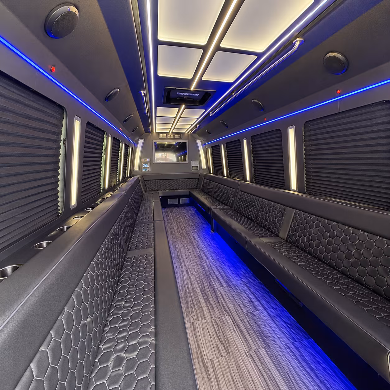 apex 30 passenger party bus interior
