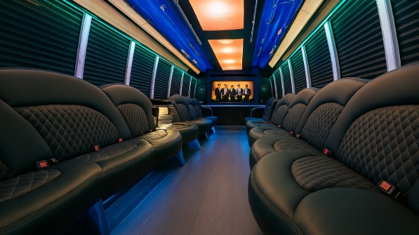 Interior of Charter Bus Company Apex's Party Bus in Apex